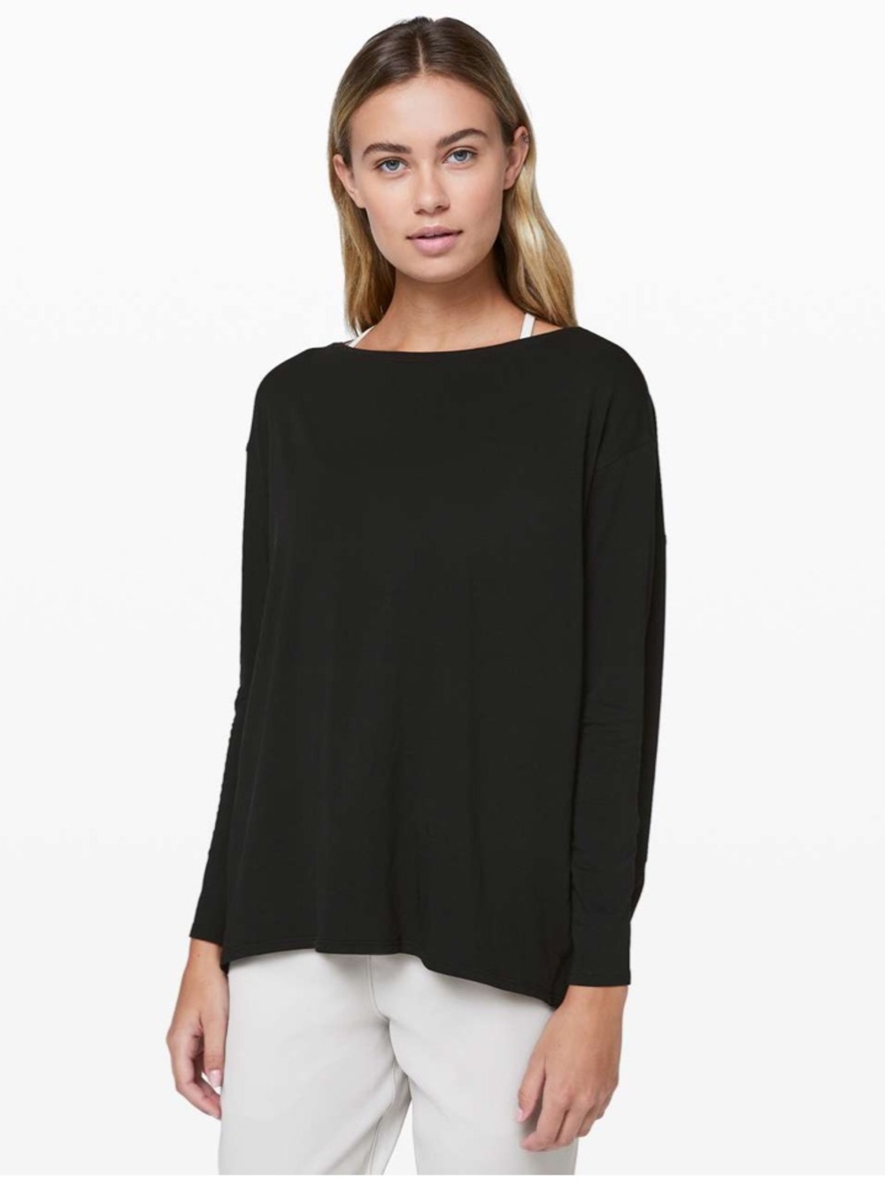 Lululemon Back In Action boat neck Long Sleeve in Black size 4